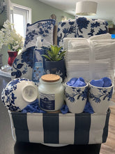 Load image into Gallery viewer, Blue and White Floral Closing/Home-Warming Gift Basket/Box