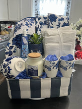 Load image into Gallery viewer, Blue and White Floral Closing/Home-Warming Gift Basket/Box