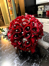 Load image into Gallery viewer, Red Roses Bridal Bouquet with Rhinestone Sparkly Cuff with Extra Bling