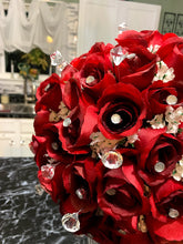 Load image into Gallery viewer, Red Roses Bridal Bouquet with Rhinestone Sparkly Cuff with Extra Bling