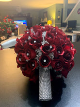 Load image into Gallery viewer, Red Roses Bridal Bouquet with Rhinestone Sparkly Cuff