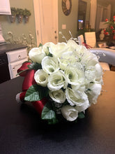 Load image into Gallery viewer, White Roses Bling Bridal Bouquet with Rhinestone Sparkly Cuff
