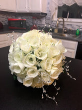Load image into Gallery viewer, White Roses Bling Bridal Bouquet with Rhinestone Sparkly Cuff