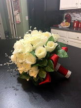Load image into Gallery viewer, White Roses Bling Bridal Bouquet with Rhinestone Sparkly Cuff