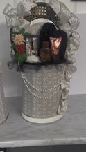 Load and play video in Gallery viewer, Beige/White Round Ottoman w/ Draped Pearls Gift
