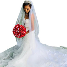 Load image into Gallery viewer, Red Roses Bridal Bouquet with Rhinestone Sparkly Cuff
