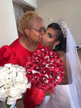 Load image into Gallery viewer, Red Roses Bridal Bouquet with Rhinestone Sparkly Cuff
