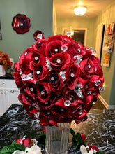Load image into Gallery viewer, Red Roses Bridal Bouquet with Rhinestone Sparkly Cuff with Extra Bling
