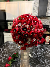 Load image into Gallery viewer, Red Roses Bridal Bouquet with Rhinestone Sparkly Cuff with Extra Bling
